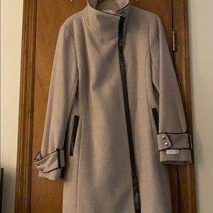 Calvin Klein Light tan and brown cowl neck coat